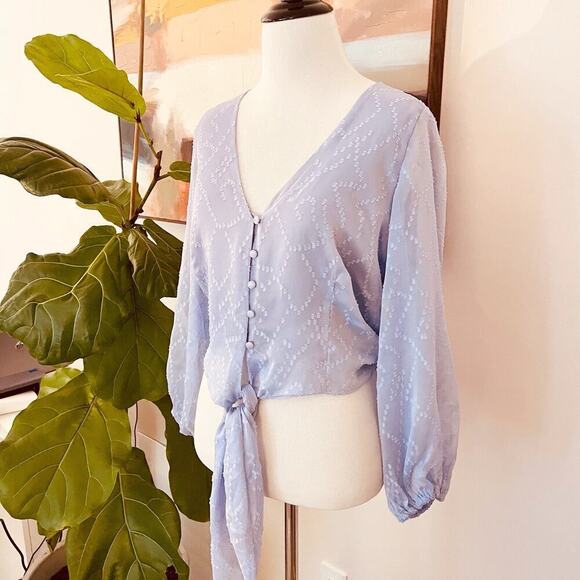 BUDDY LOVE Top Blouse Women's M Romantic Pastel Purple Tie Front Sheer SPRING - Picture 10 of 14